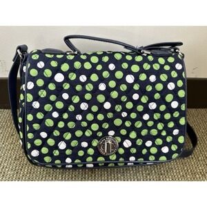 Vera Bradley, Turnlock Crossbody‎ Purse, Navy With Green And White Polka dots